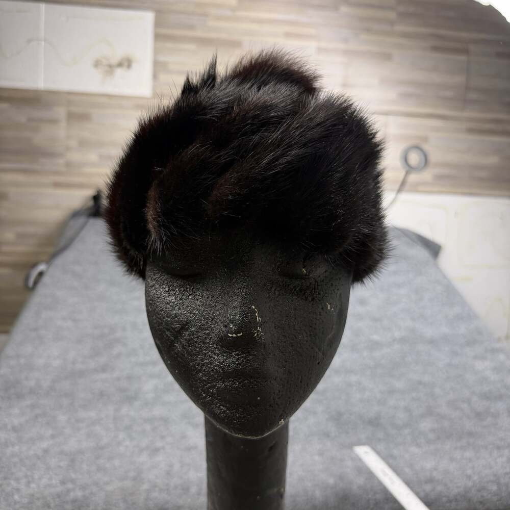 Vintage 1960s Martins Brooklyn Genuine Mink Fur Toque Hat Pillbox Brown NY